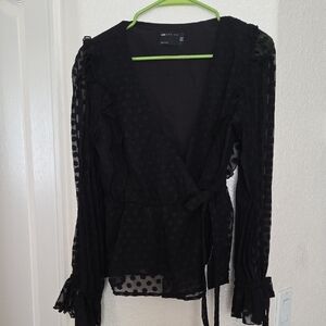 ASOS Black Polka Dot Wrap Blouse